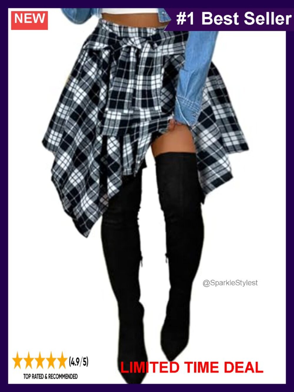 Plaid Mini Skort High Waist Tie Front Pleated A-Line
